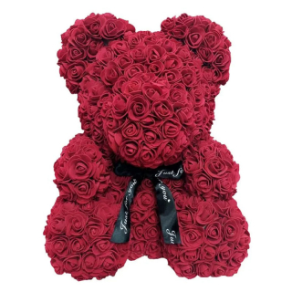 Medvídek z růží 25 cm - tmavě červený - v dárkovém balení - MN9405