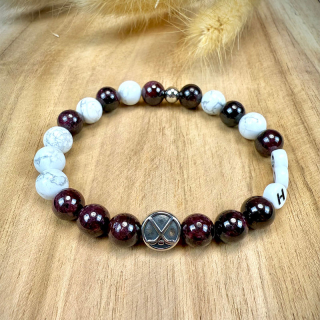 Minerální náramek HC SPARTA PRAHA z granátu a howlitu MN1148